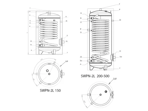 Boiler voor SUNSYSTEM SWPN-2L-300L met een dubbel serpentinesysteem